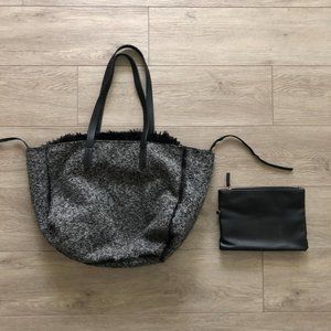 Free People June Faux Fur Reversible Tote Bag black furry winter